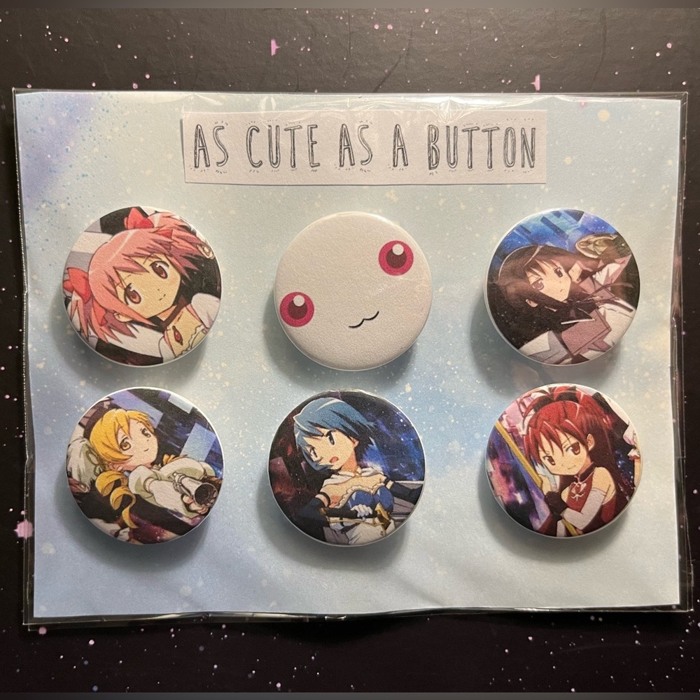 Puella Magi Madoka Magica - 6 Button Pins Sealed New - Collectible Set